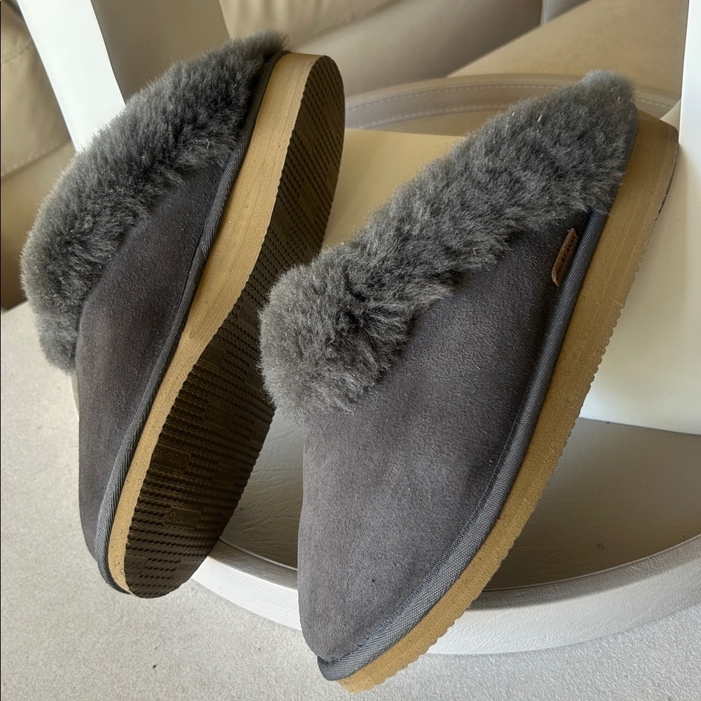 OVERLAND Australian Merino Sheepskin Fur  Mules Indoor Outdoor Sole Grey Size 8